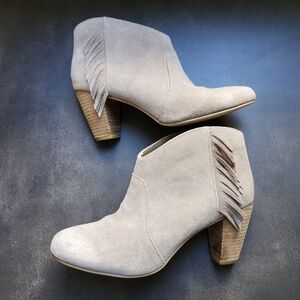 Camilla Beige Suede Ankle Booties with Fringe